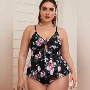 NWOT Plus Floral tie front swim tankini. High waisted bottoms. 3x. Never Worn